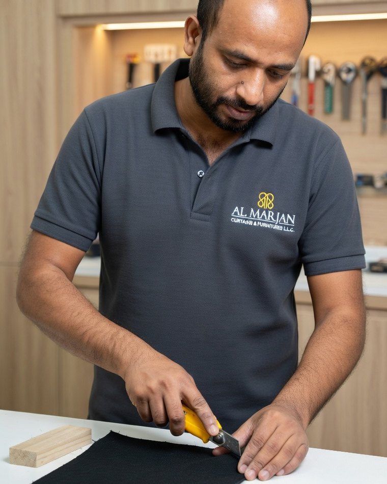 Al Marjan artisan hand-finishing an upholstered piece